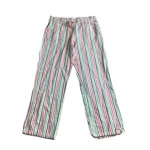 Linen Blend Striped Straight Leg Drawstring Pants‎ L
